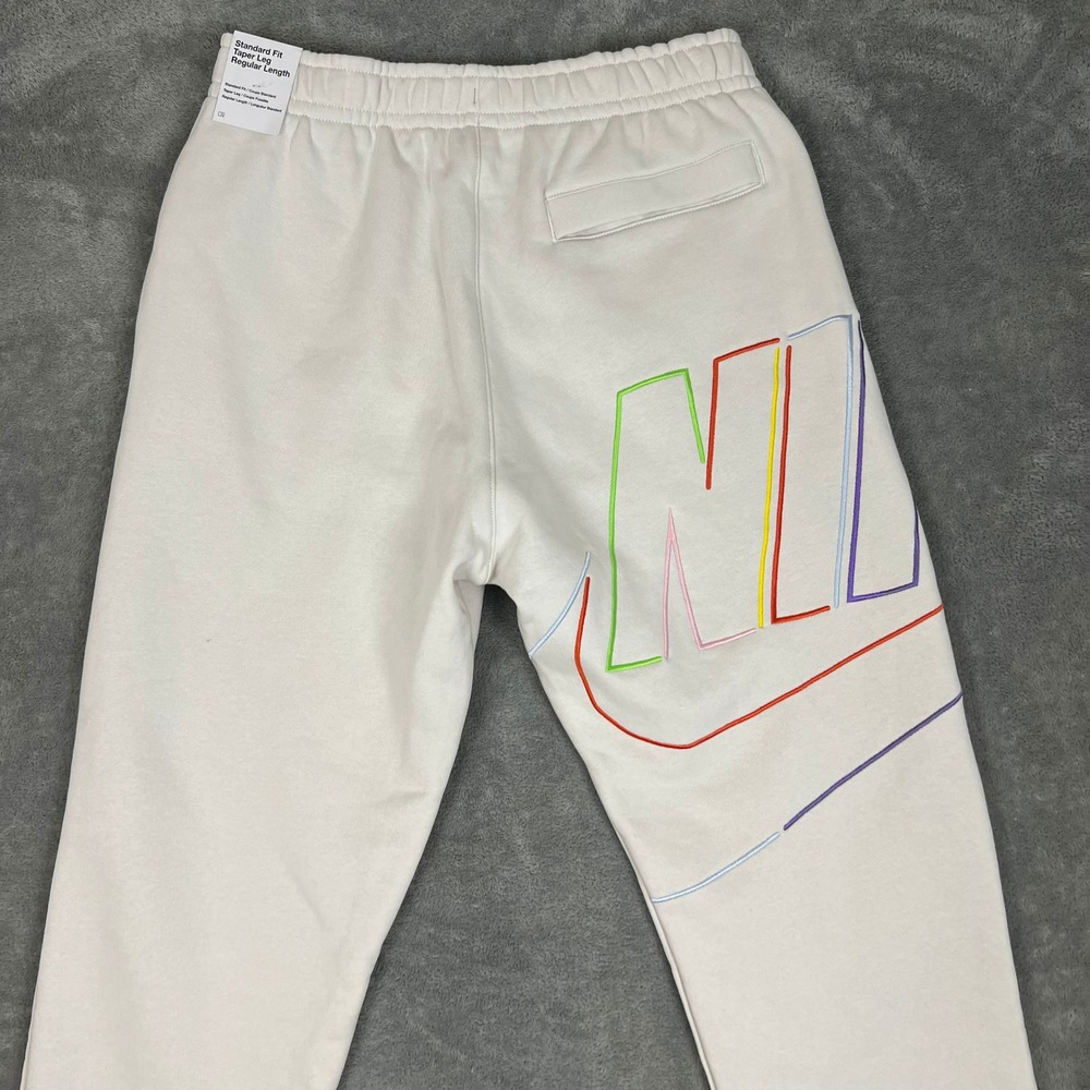 Nike Sweat Pants Mens S White Standard Fit Tapered Leg Rainbow Logo New - Picture 6 of 10